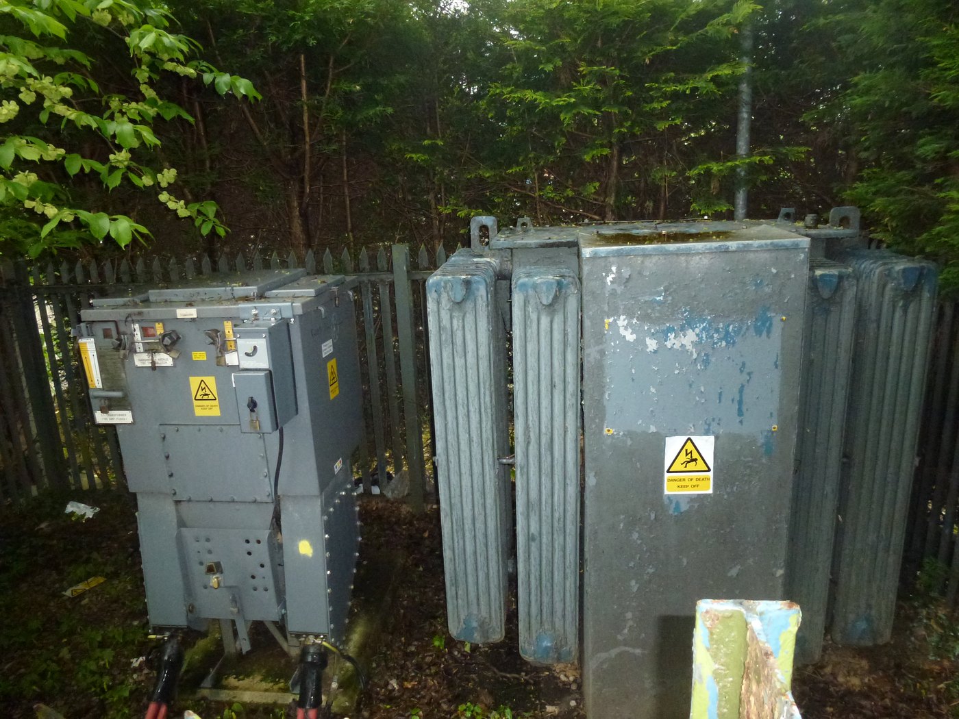 Switchgear and a transformer inside an electrical substation
