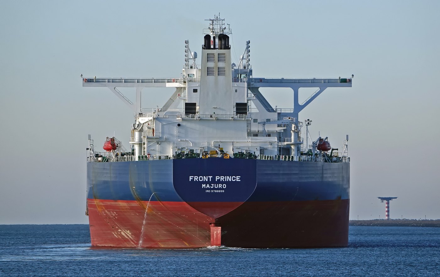 A crude oil tanker under way at sea