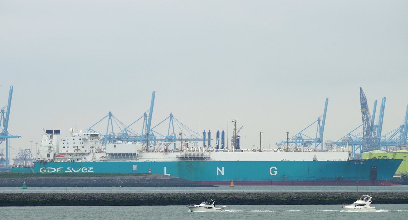 A liquefied natural gas carrier under way