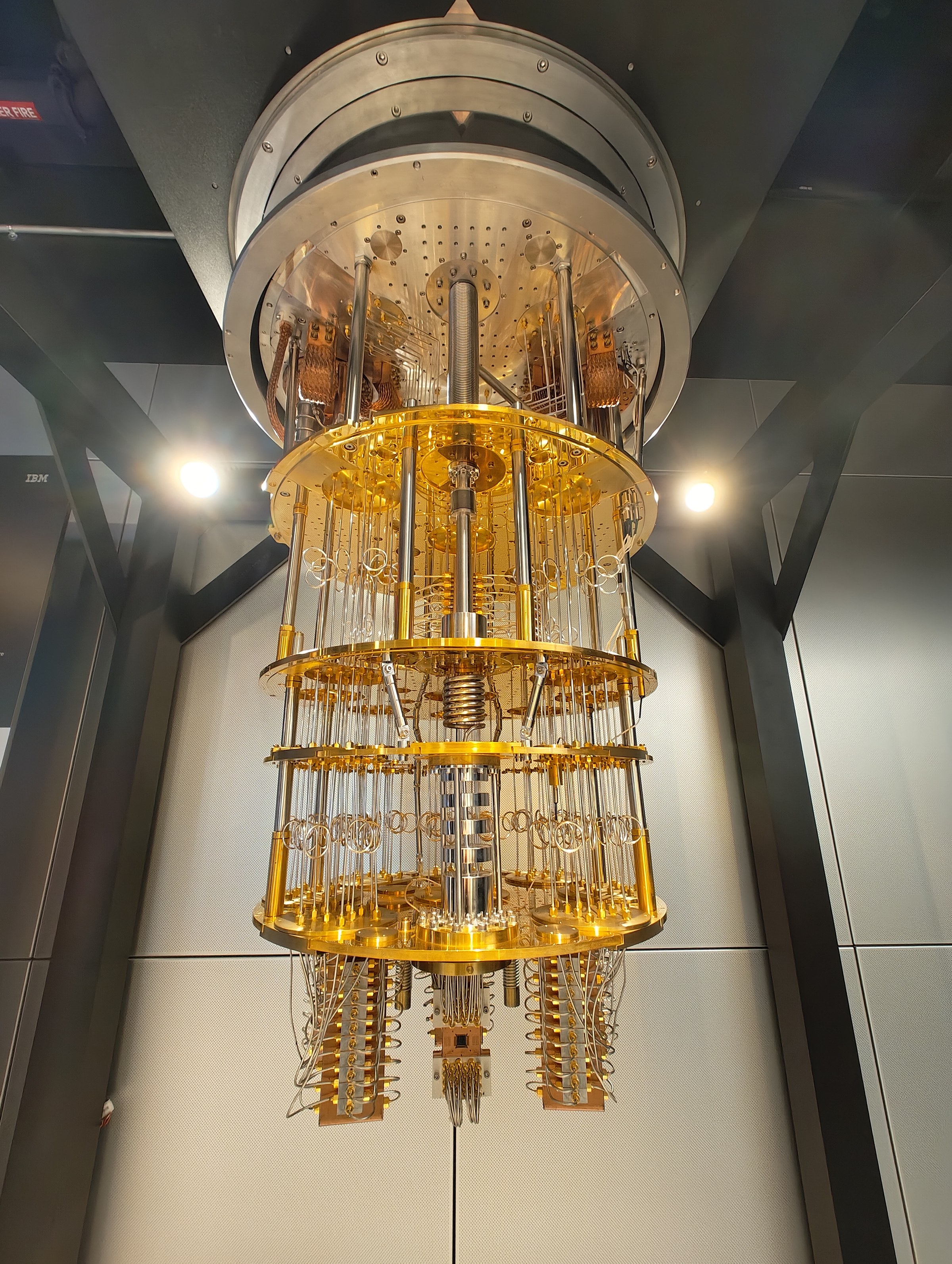A quantum computer housed in its glass enclosure